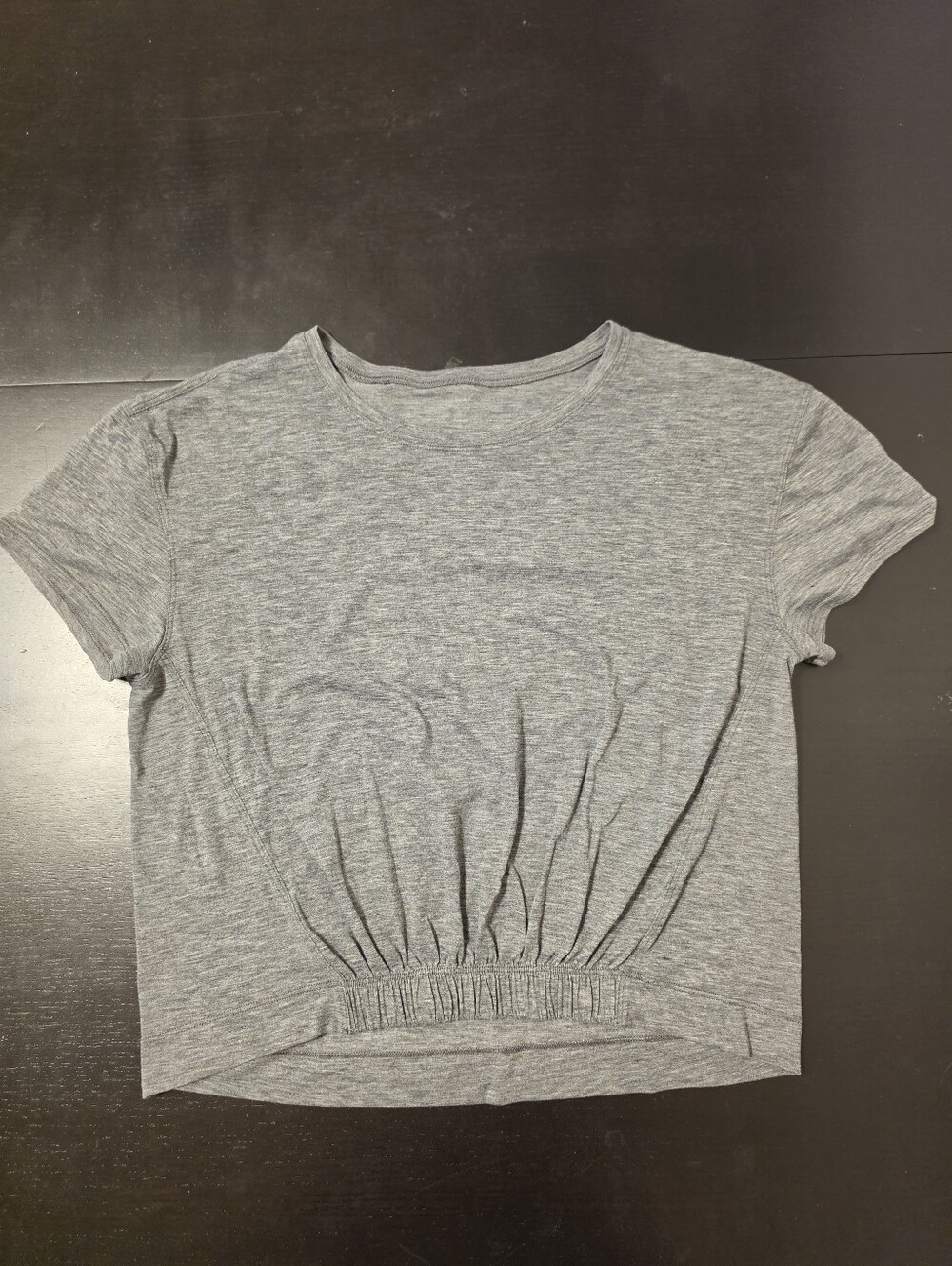 Lululemon Short Notice Tee Heathered Grey Cropped Cinched Elastic Hem Shirt